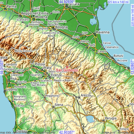 Topographic map of San Godenzo