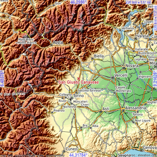 Topographic map of San Giusto Canavese