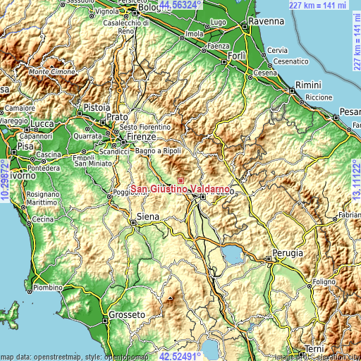 Topographic map of San Giustino Valdarno