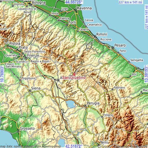 Topographic map of San Giustino