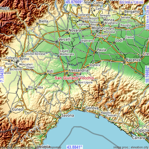 Topographic map of San Giuliano Vecchio