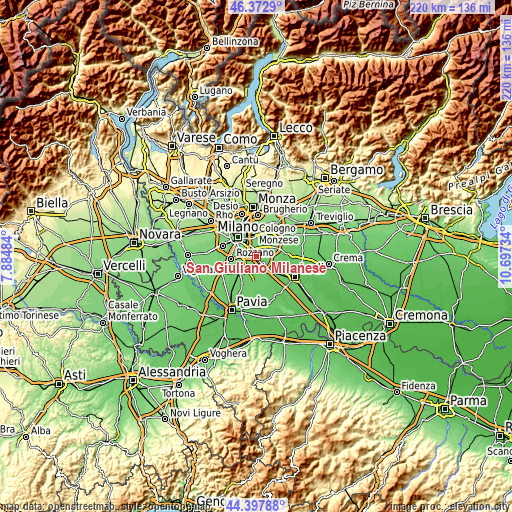 Topographic map of San Giuliano Milanese