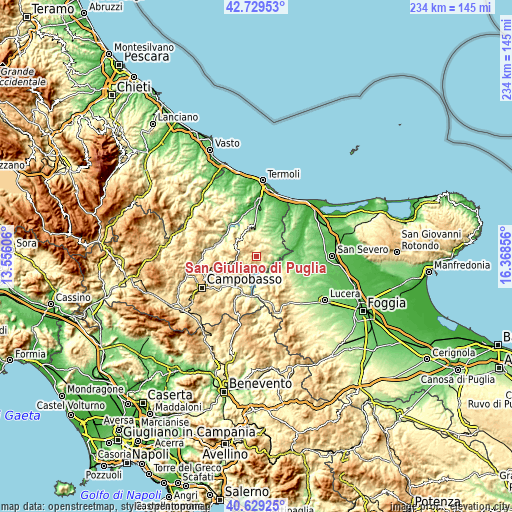 Topographic map of San Giuliano di Puglia