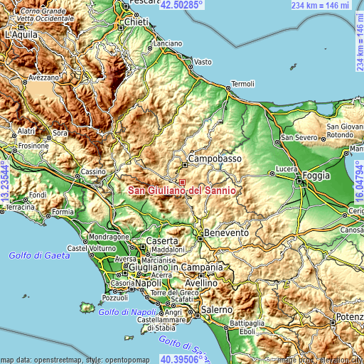 Topographic map of San Giuliano del Sannio