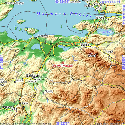 Topographic map of Devecikonağı