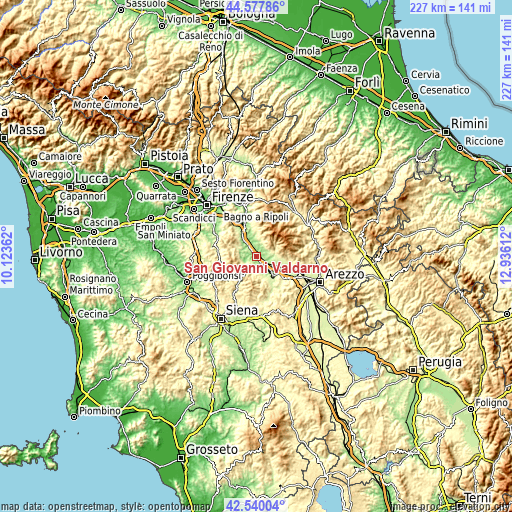 Topographic map of San Giovanni Valdarno