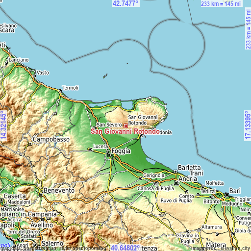 Topographic map of San Giovanni Rotondo