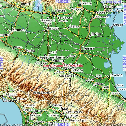 Topographic map of San Giovanni in Persiceto