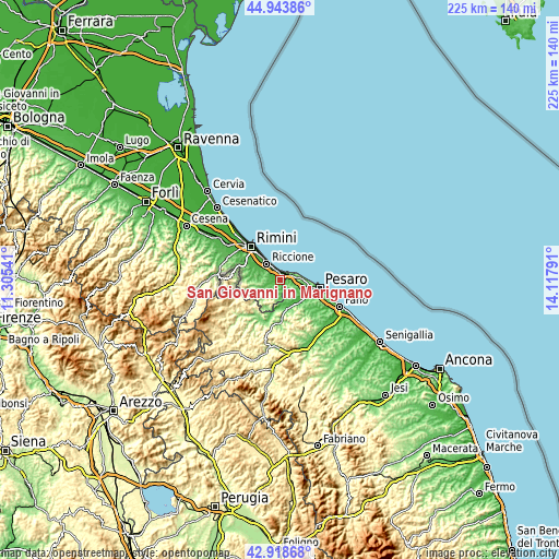 Topographic map of San Giovanni in Marignano