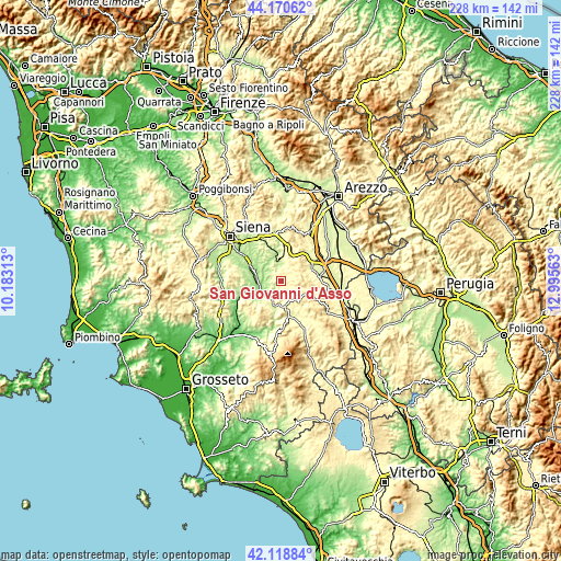 Topographic map of San Giovanni d'Asso