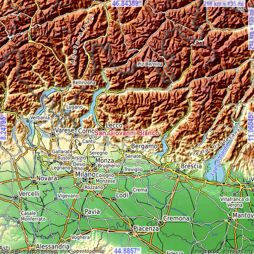 Topographic map of San Giovanni Bianco