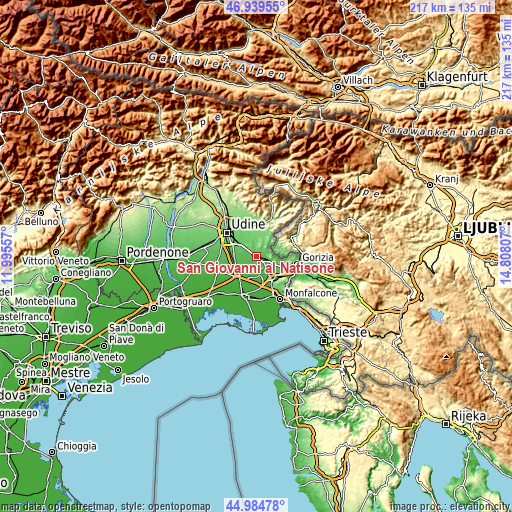 Topographic map of San Giovanni al Natisone