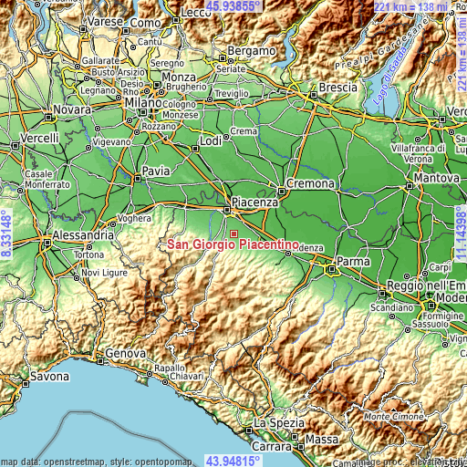 Topographic map of San Giorgio Piacentino
