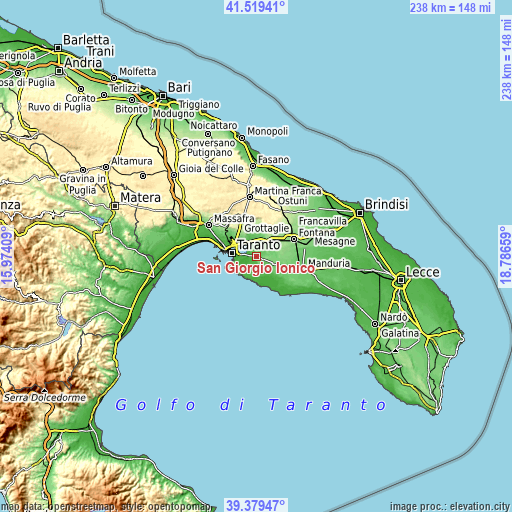 Topographic map of San Giorgio Ionico