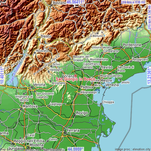 Topographic map of San Giorgio in Bosco