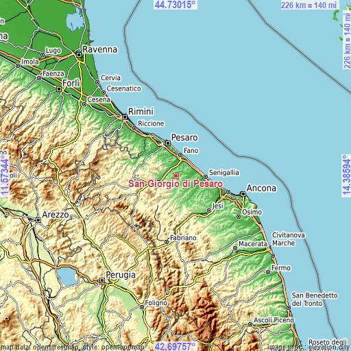 Topographic map of San Giorgio di Pesaro