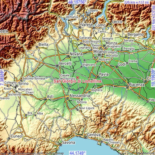 Topographic map of San Giorgio di Lomellina