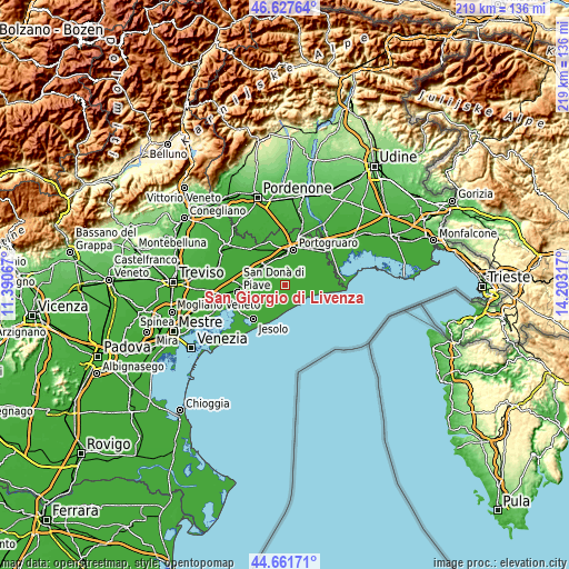 Topographic map of San Giorgio di Livenza