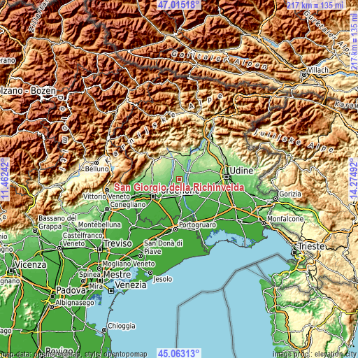 Topographic map of San Giorgio della Richinvelda