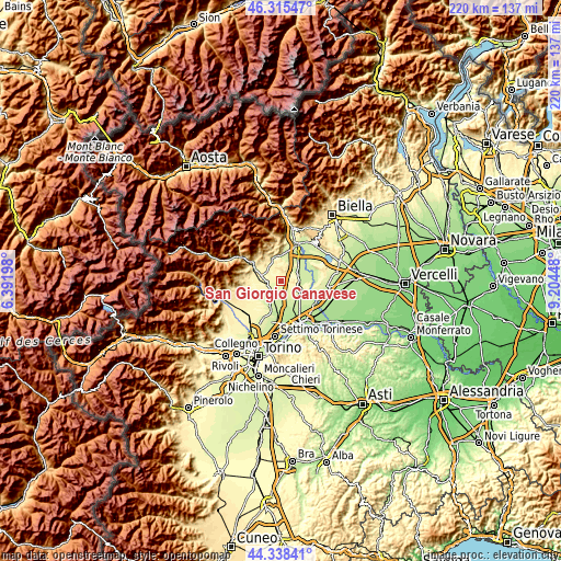 Topographic map of San Giorgio Canavese