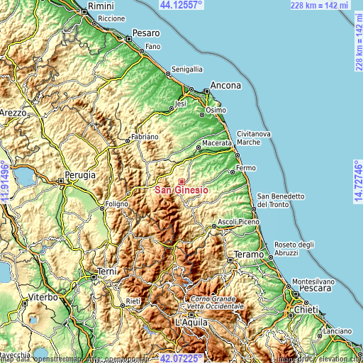 Topographic map of San Ginesio