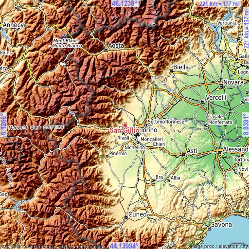 Topographic map of San Gillio