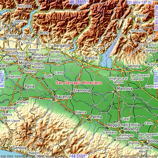 Topographic map of San Gervasio Bresciano