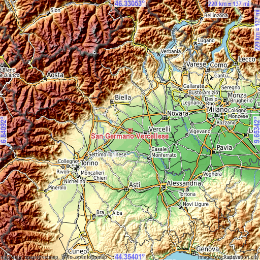 Topographic map of San Germano Vercellese