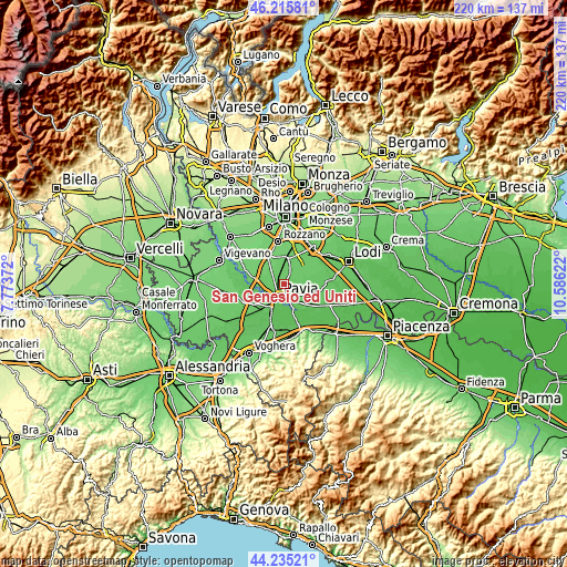 Topographic map of San Genesio ed Uniti