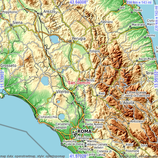 Topographic map of San Gemini