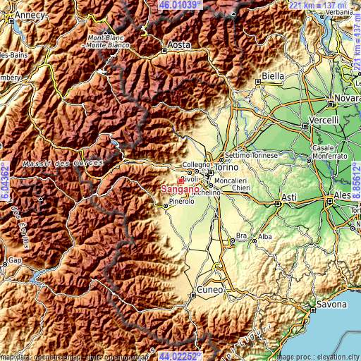 Topographic map of Sangano