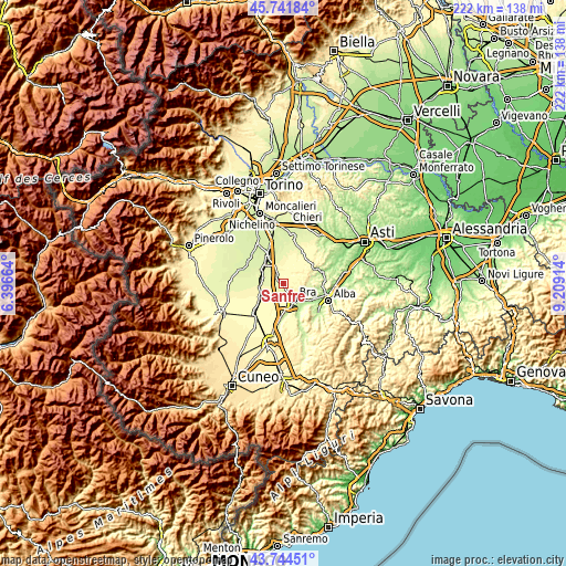 Topographic map of Sanfrè