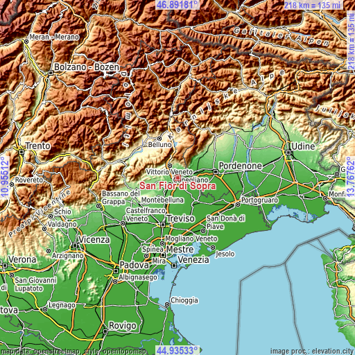 Topographic map of San Fior di Sopra