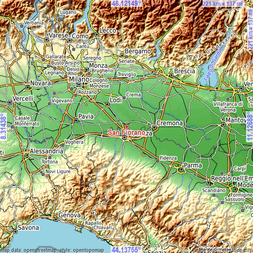 Topographic map of San Fiorano