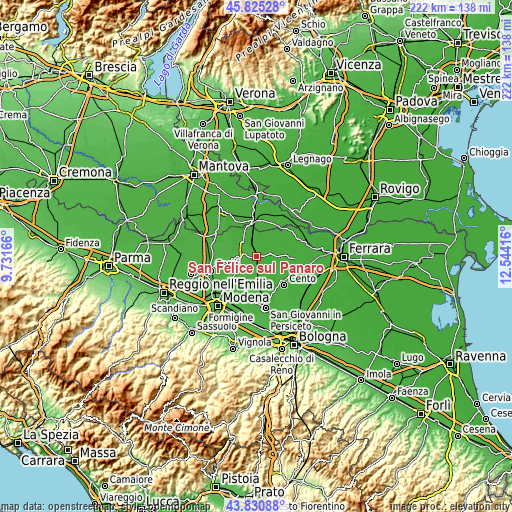 Topographic map of San Felice sul Panaro