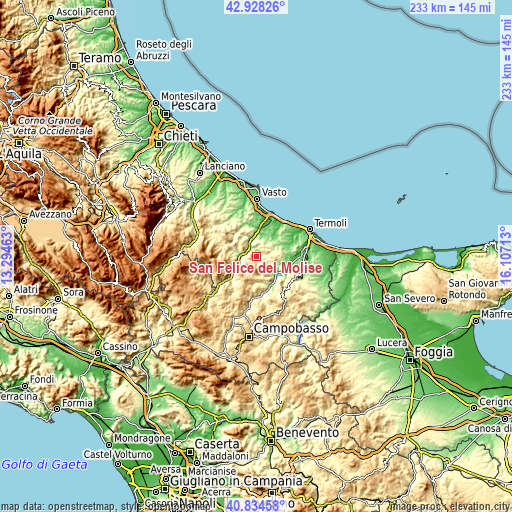 Topographic map of San Felice del Molise