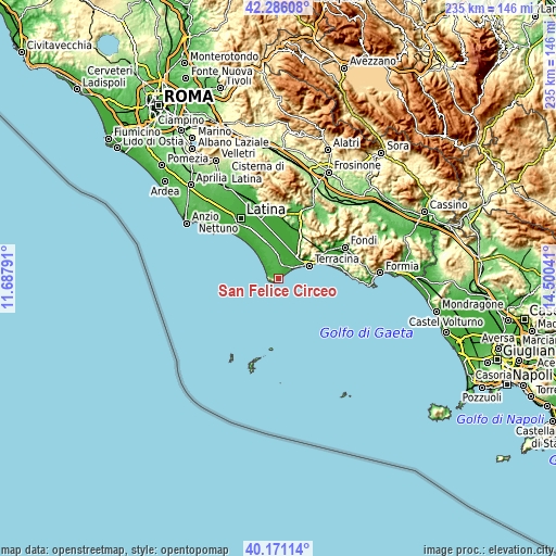 Topographic map of San Felice Circeo
