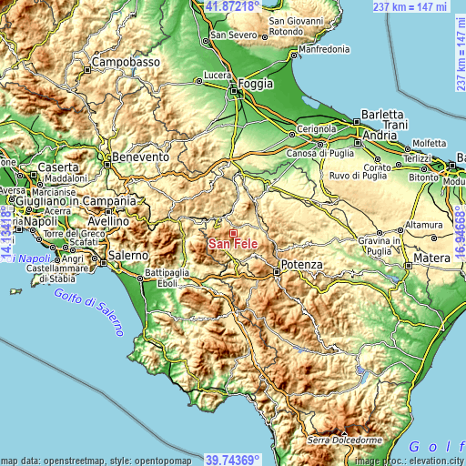 Topographic map of San Fele