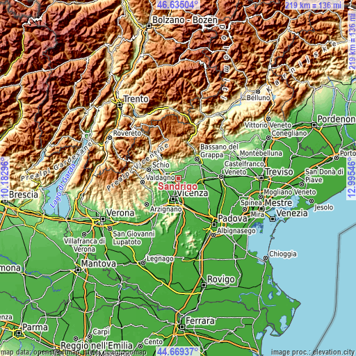 Topographic map of Sandrigo