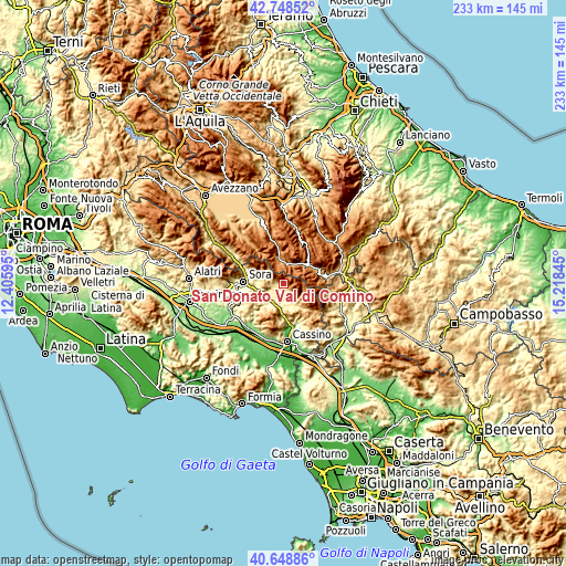 Topographic map of San Donato Val di Comino