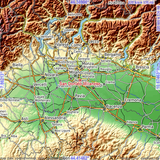 Topographic map of San Donato Milanese