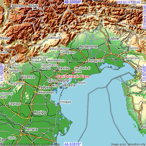 Topographic map of San Donà di Piave