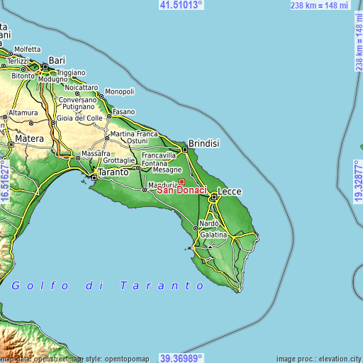 Topographic map of San Donaci