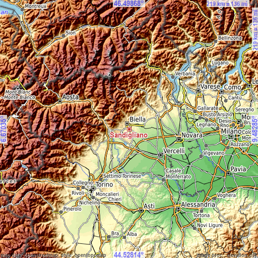 Topographic map of Sandigliano