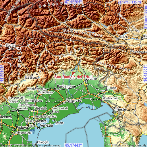 Topographic map of San Daniele del Friuli