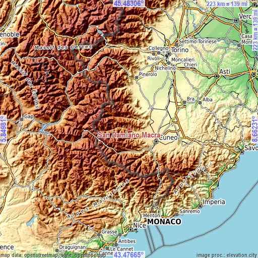 Topographic map of San Damiano Macra