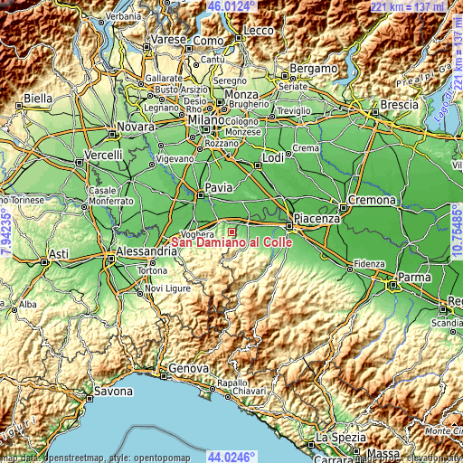 Topographic map of San Damiano al Colle