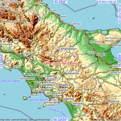 Topographic map of Santa Croce del Sannio