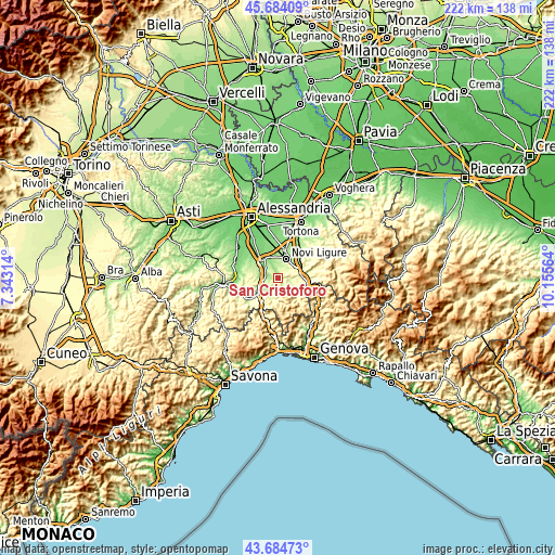 Topographic map of San Cristoforo