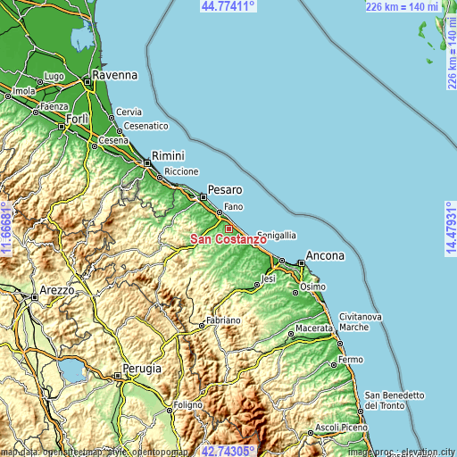 Topographic map of San Costanzo